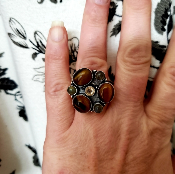 New Tiger Eye, Labradorite and Morganite 925 Silver Ring. - Picture 4 of 10